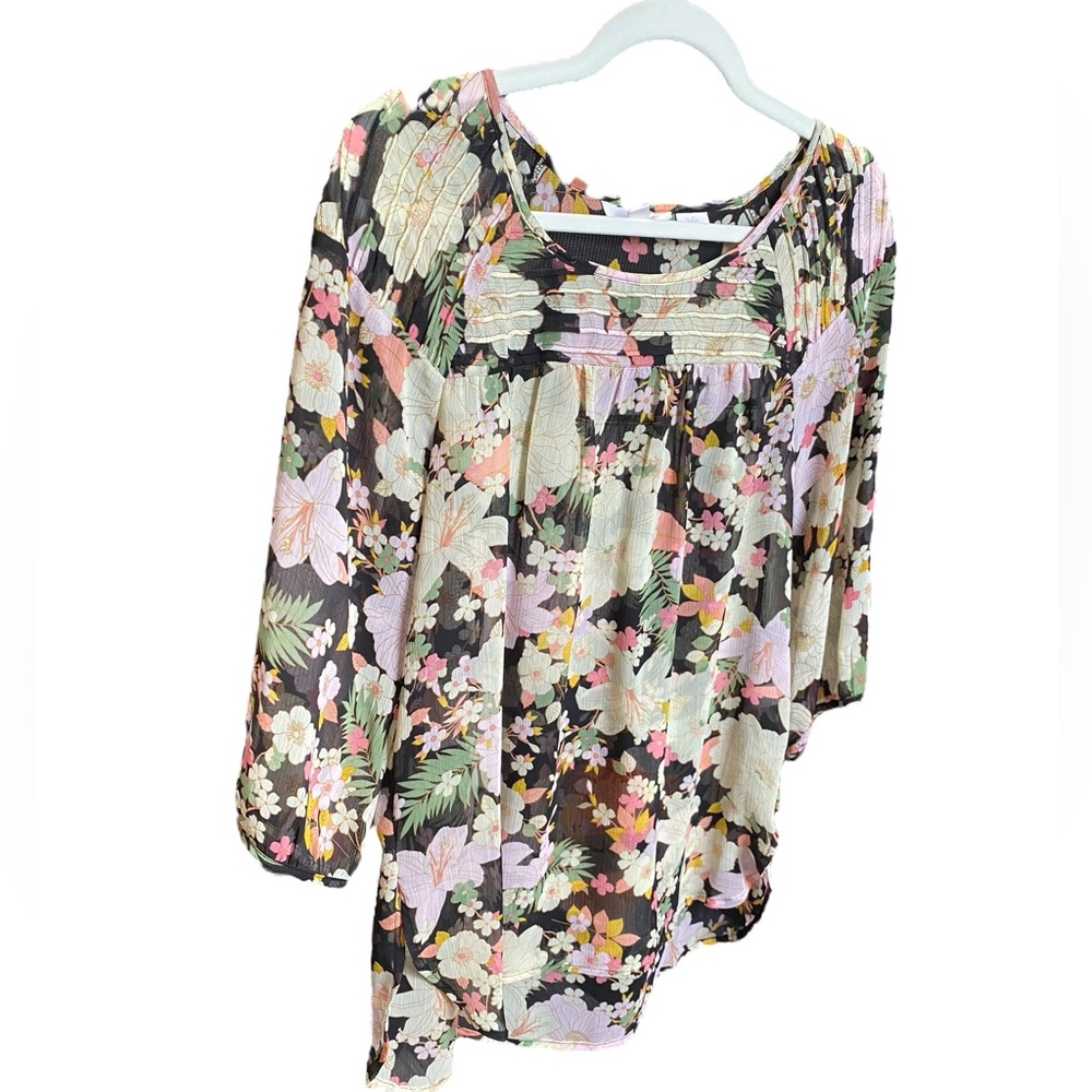 LC Lauren Conrad Floral Chiffon Peasant Top - Picture 4 of 8